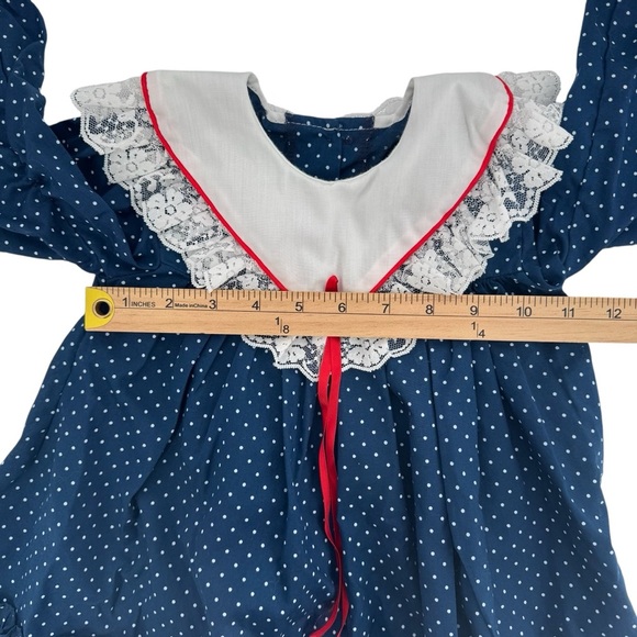 Vintage Hugs & Kisses Navy Blue Polka Dot Lace Rose Flowy Girls Formal Dress 3T - Picture 12 of 12